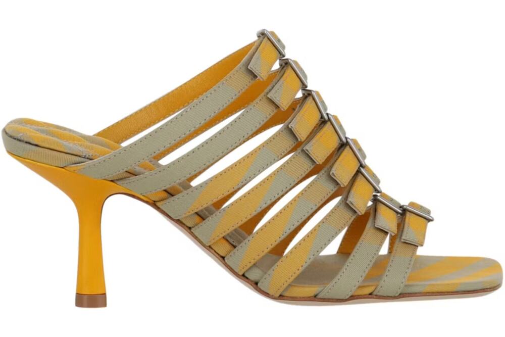 Burberry 76MM Step Check Sandals Cotton Heeled Strappy Buckled Square Toe 8.5